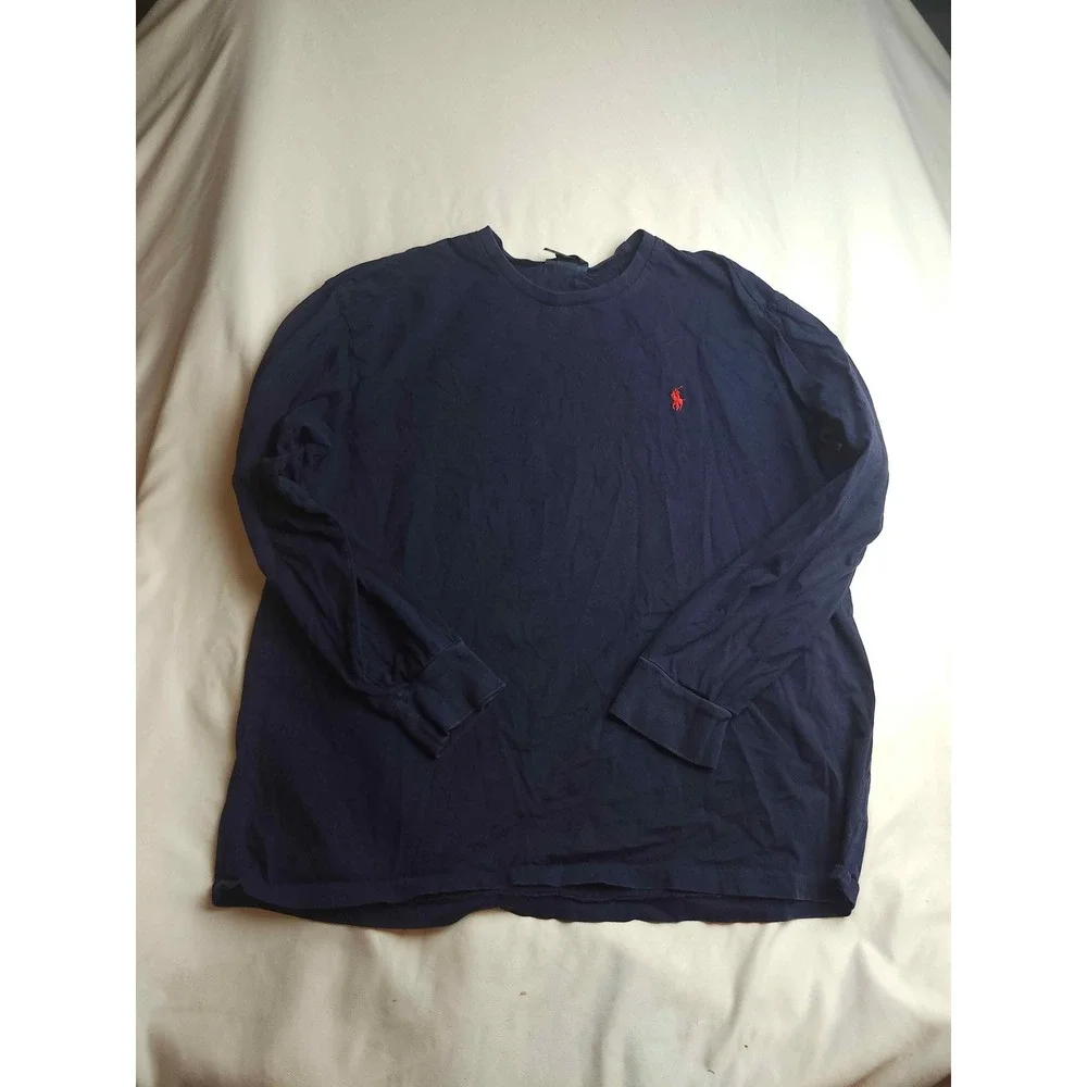 Polo Ralph Lauren Mens Long Sleeve T-Shirt Navy Blue Red Pony Logo Size L